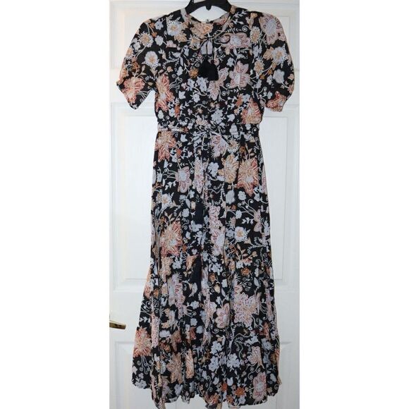 Elan VP5728 Women's Sz XS Black Botanical Print Cotton Maxi Dress - Picture 4 of 14